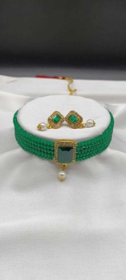 CHARBHUJA Alloy Gold-plated Green Jewellery Set(Pack of 2)