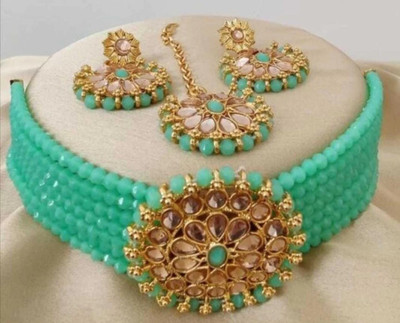 kavya jewellers Alloy Gold-plated Green Jewellery Set(Pack of 4)