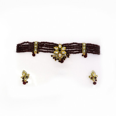 EMMSTYLELIFE Alloy Gold-plated Maroon Jewellery Set(Pack of 1)