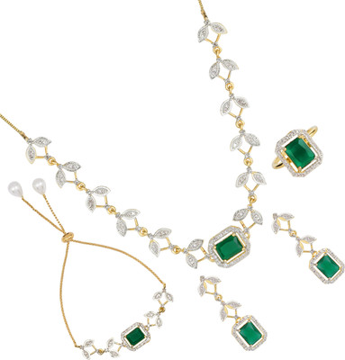 M Creation Alloy Gold-plated Green Jewellery Set(Pack of 1)