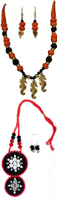 HOUSE OFF COMMON Oxidised Silver Orange, Multicolor Jewellery Set(Pack of 2)