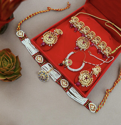 Mk Jewellery Alloy Gold-plated Red Jewellery Set(Pack of 1)