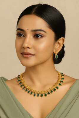 Pink Princess Alloy Gold-plated Green Jewellery Set(Pack of 1)