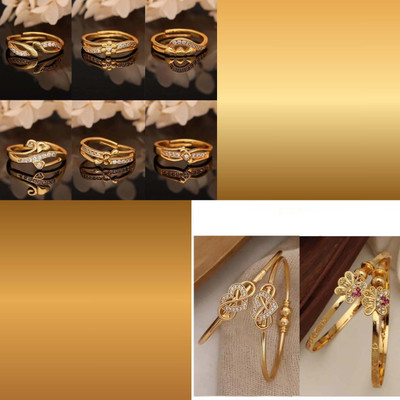 VEDDAA Brass Gold-plated Silver, Multicolor, Orange Jewellery Set(Pack of 8)