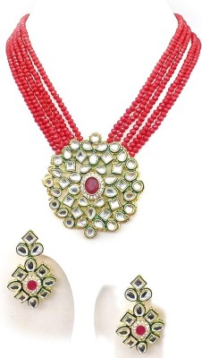 Nvj Brass Gold-plated Red Jewellery Set(Pack of 1)
