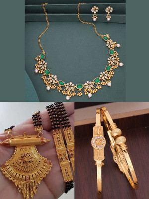 VEDDAA Brass Gold-plated Beige, Green Jewellery Set(Pack of 3)