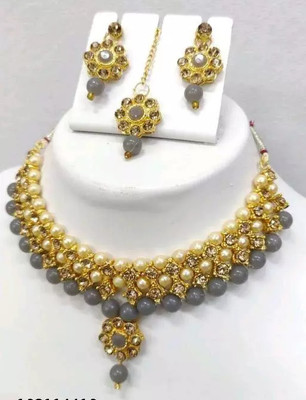 jatin imitation Metal Gold-plated Grey Jewellery Set(Pack of 3)