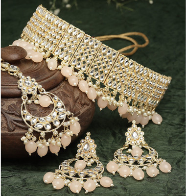 ZENEME Alloy Gold-plated Gold, Pink Jewellery Set(Pack of 1)