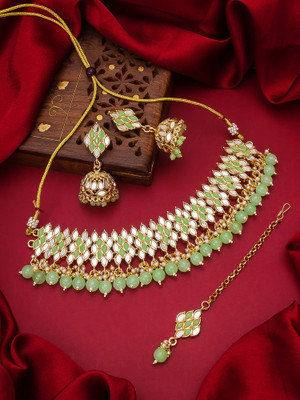 Vermont Brass Gold-plated Green Jewellery Set(Pack of 1)