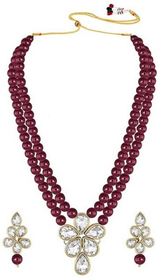 White pearl Alloy Gold-plated Maroon Jewellery Set(Pack of 1)