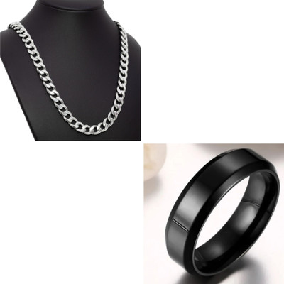 Vipunj Stainless Steel Sterling Silver, Titanium Black, Silver Jewellery Set(Pack of 2)