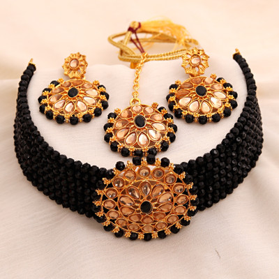 Mithila Arts Alloy Gold-plated Black Jewellery Set(Pack of 1)