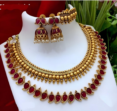DIKSHA COLLECTION Alloy Gold Jewellery Set(Pack of 2)