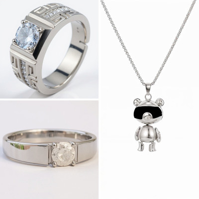 KURMASHOP Stainless Steel Sterling Silver Silver, White, Black Jewellery Set(Pack of 3)