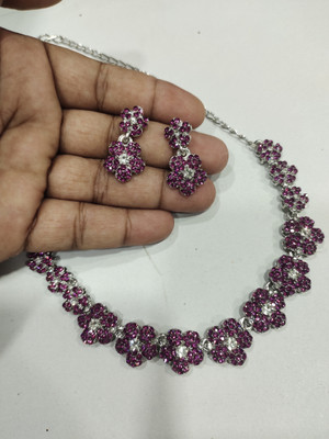 R A Enterprises Alloy Rhodium Pink Jewellery Set(Pack of 3)