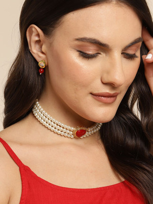 ANOUK Brass Gold-plated Red Jewellery Set(Pack of 1)