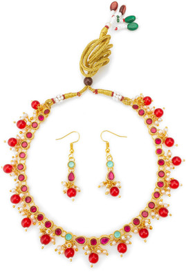 LUXOR Brass Gold-plated Red Jewellery Set(Pack of 2)