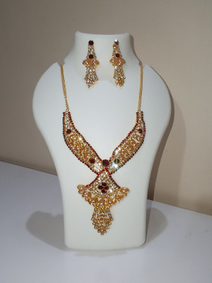 MIRAYA JEWELS Brass Gold-plated Maroon Jewellery Set(Pack of 1)