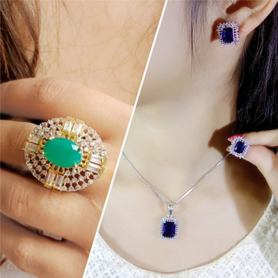 MAATRCHAAYA Alloy Gold-plated, Sterling Silver Blue, Green Jewellery Set(Pack of 3)