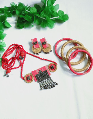 Neha Collection Fabric Red Jewellery Set(Pack of 1)