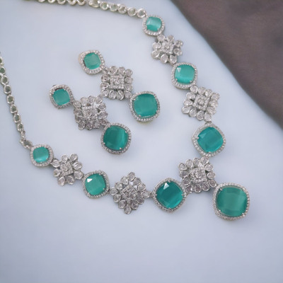 Opal Touch Brass Rhodium Silver, Green Jewellery Set(Pack of 1)