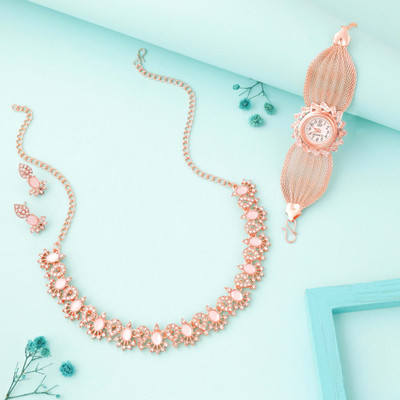 Sangria Brass Gold-plated Rose Gold, White, Pink Jewellery Set(Pack of 1)