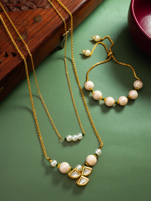 AADITA Brass Gold-plated White Jewellery Set(Pack of 2)