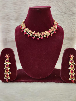 SHIRISHA Brass Gold-plated Red Jewellery Set(Pack of 1)