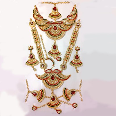 Bridal Alloy Gold-plated Maroon, Green Jewellery Set(Pack of 1)