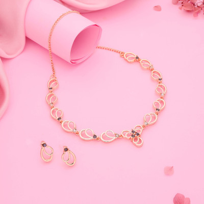 Alasca Brass Gold-plated Rose Gold, White, Purple Jewellery Set(Pack of 1)