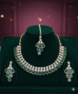 ZOVYA Brass Silver Green Jewellery Set(Pack of 1)