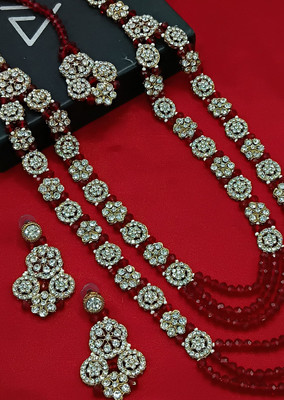 Yuzi Jewells Alloy Gold-plated Ruby Red Jewellery Set(Pack of 4)