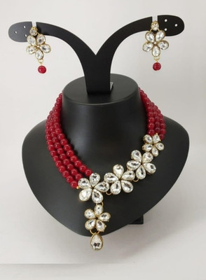 White pearl Alloy Gold-plated Maroon, White Jewellery Set(Pack of 1)