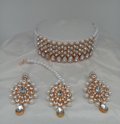 Ruhi Alloy Gold-plated White Jewellery Set(Pack of 3)