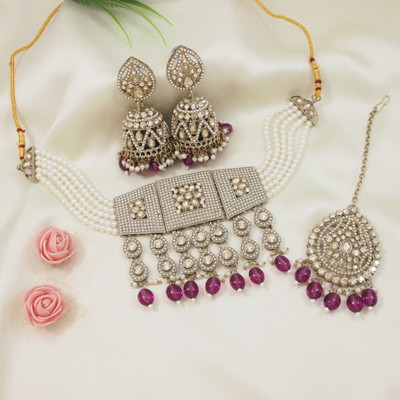 Atulya Alloy Gold-plated Ruby Red Jewellery Set(Pack of 4)