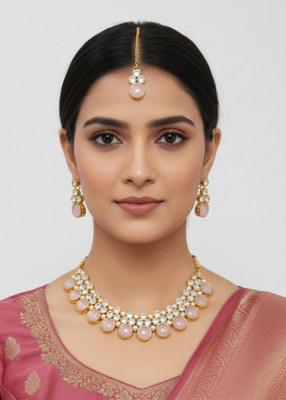 GetBling Alloy Gold-plated Pink Jewellery Set(Pack of 4)