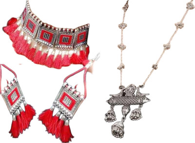 JMBW INTERNATIONAL Alloy Black, Silver, Red, Silver Jewellery Set(Pack of 2)