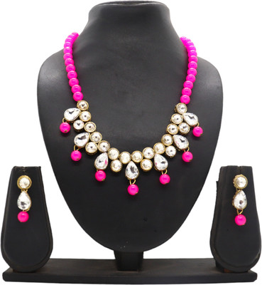 JN Handicraft Alloy Copper Pink Jewellery Set(Pack of 1)