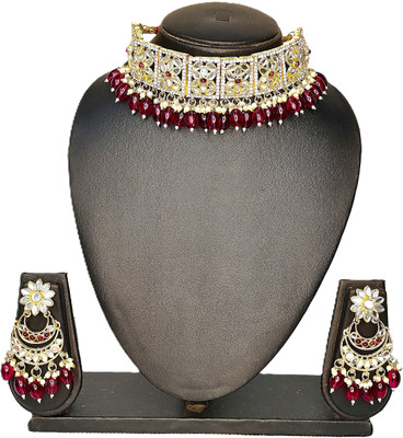 Zarmar fashion Crystal, Alloy Gold-plated Pink, Gold Jewellery Set(Pack of 1)