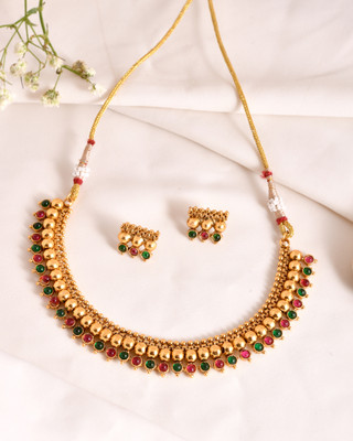 DASTOOR Alloy Gold-plated Multicolor, Gold, Red, Green Jewellery Set(Pack of 1)