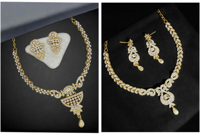 R A Enterprises Alloy Gold-plated White Jewellery Set(Pack of 6)