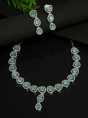 Kairangi Crystal Silver Green Jewellery Set(Pack of 1)
