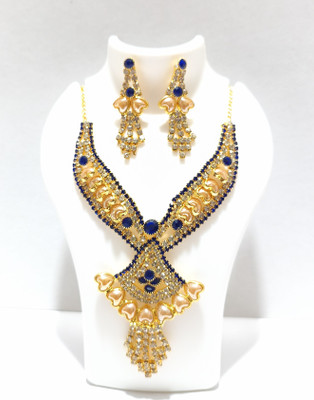 BLISS INTERNATIONAL Brass Gold-plated Blue Jewellery Set(Pack of 1)