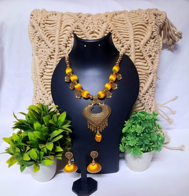 ssj Oxidised Silver Yellow Jewellery Set(Pack of 1)