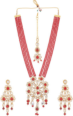 house of common Alloy Gold-plated Maroon Jewellery Set(Pack of 1)