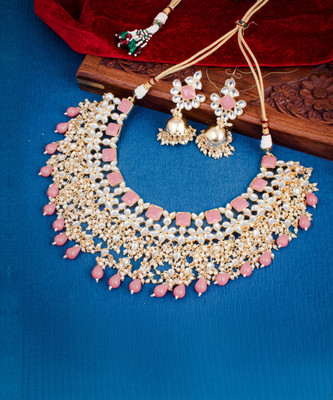 Shostopper by Sukkhi Brass Gold-plated Pink, Gold Jewellery Set(Pack of 1)