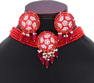 Glofy Brass Gold-plated Red Jewellery Set(Pack of 3)