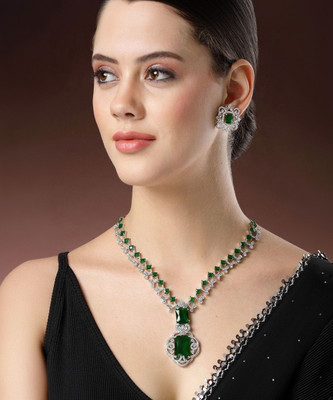 Manuvi Jewels Alloy Silver Silver, Green Jewellery Set(Pack of 3)