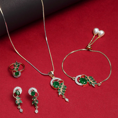ZENEME Alloy Gold-plated Green Jewellery Set(Pack of 1)