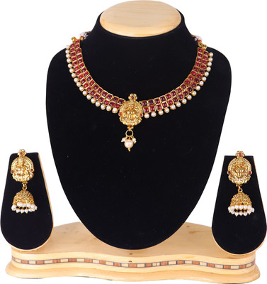 Swarajshop Copper Gold-plated Maroon Jewellery Set(Pack of 2)
